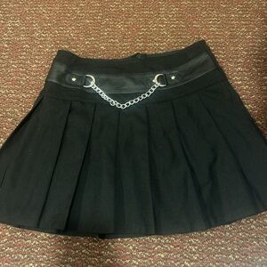 Black Pleated Skirt with Chain Detail